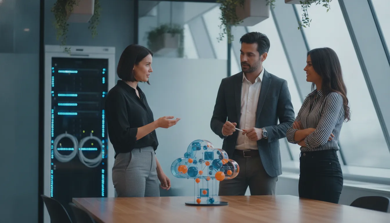 Data infrastructure engineer and hiring leader reviewing a cloud architecture discussion
