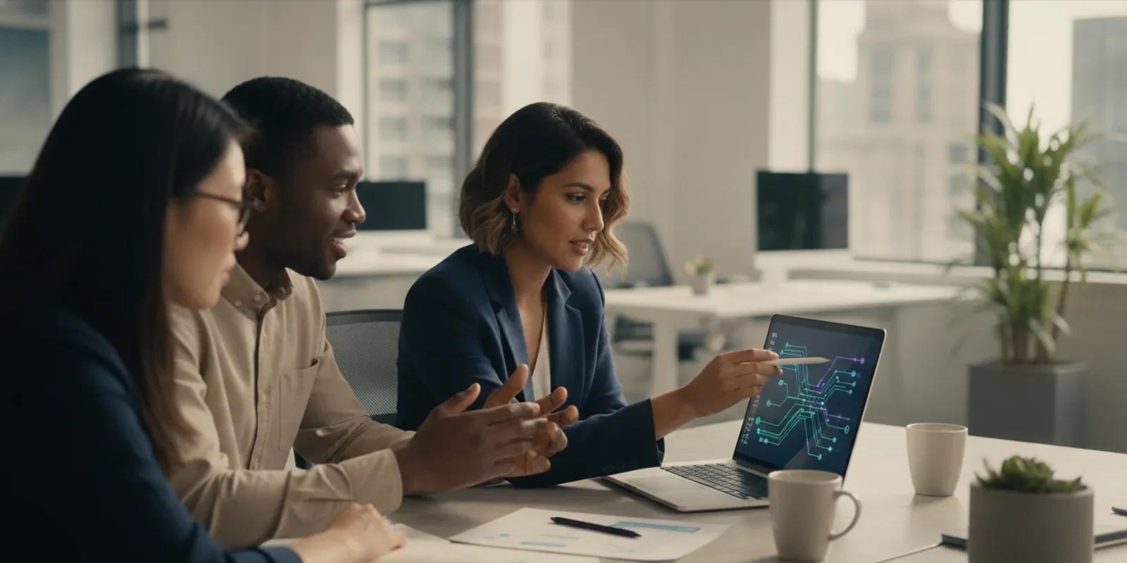 Product leader reviewing an AI product roadmap with engineers in a collaborative meeting