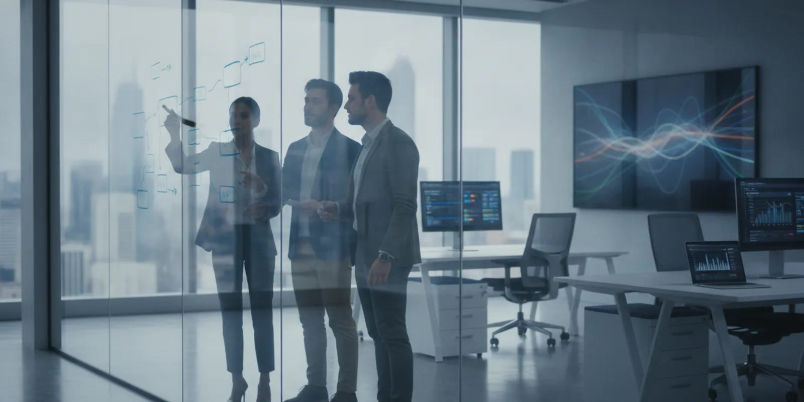 AI product manager mapping a product workflow with engineering teammates